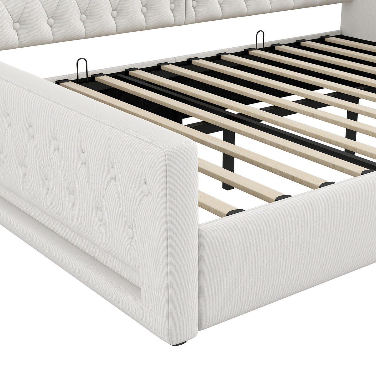 POLSTERBETT 140/200 cm in Beige Leinen mit Stauraum und LED - Beige, Holzwerkstoff/Textil (140/200cm) - CHICFURN