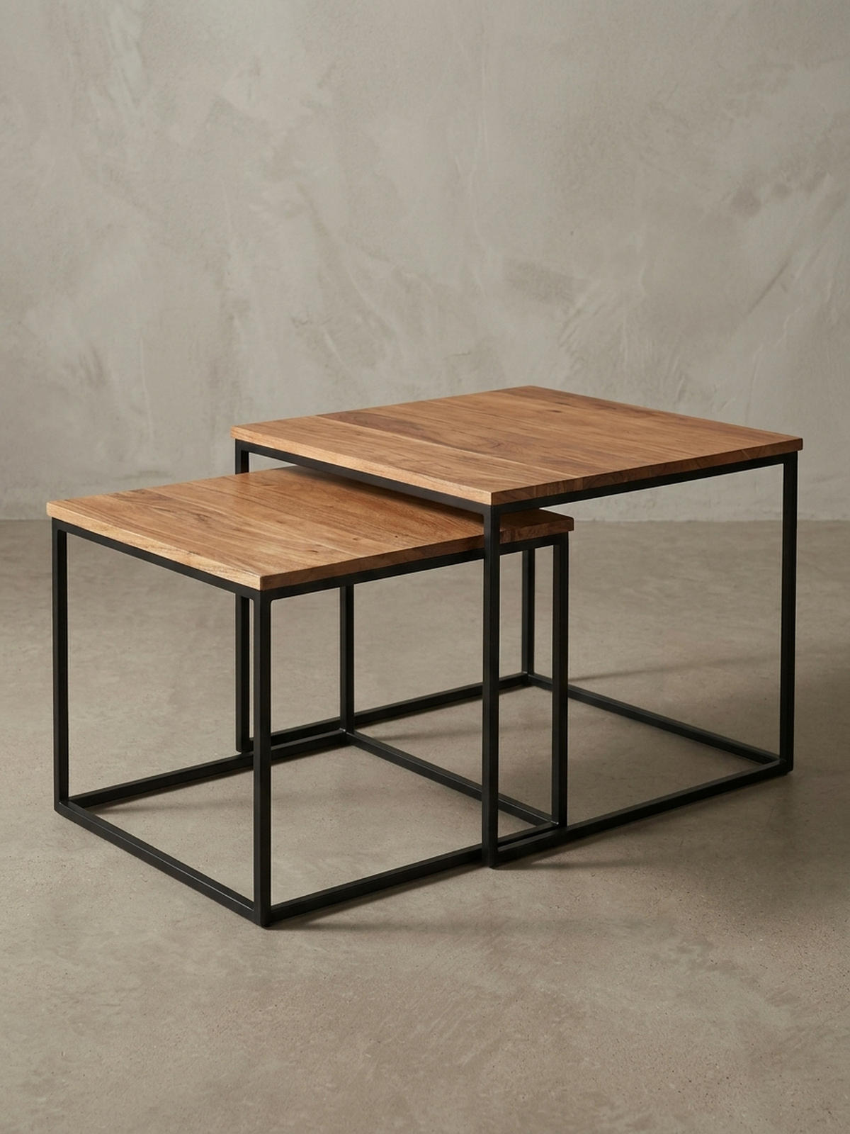 WOHNZIMMERTISCH Set – Holz Metall quadratisch 2-teilig Industrie-Stil - Beige/Schwarz, Holz/Metall (60/60/46cm) - KADIMA DESIGN