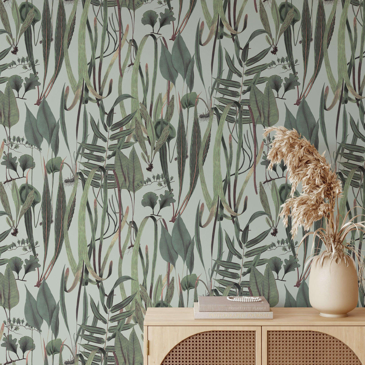 TAPETE Botanische aus echtem Papier, 200x280cm, 8 Bögen - Grün, Papier (200/280cm) - WALLPAPERS4BEGINNERS