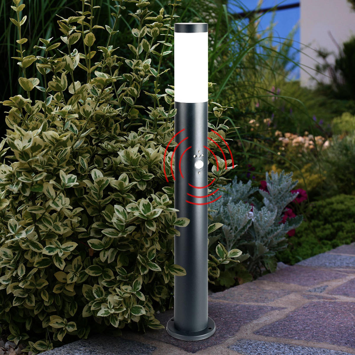 WEGELEUCHTE Edelstahl Anthrazit mit Bewegungsmelder - Anthrazit, Metall (12.7/12.7/80cm) - Globo Lighting