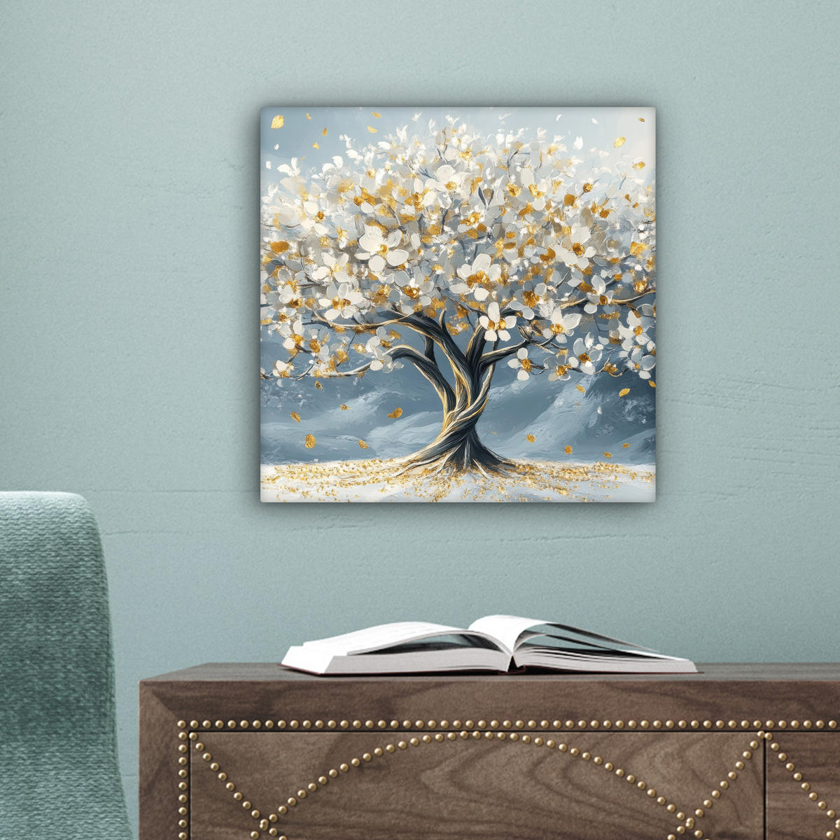 LEINWANDBILD Baum - Winter - Baum des Lebens - Modern - Gold Deko Wohnzimmer 20x20 cm - Goldfarben, Textil (20/20cm) - MuchoWow