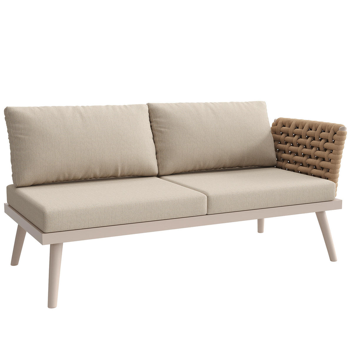 GARTENLOUNGE-SET 200/73/76,5 cm modular mit 2 Couchtischen, handgeflochtenen Armlehnen und Eisengestell, Beige - Beige, Metall - Redom