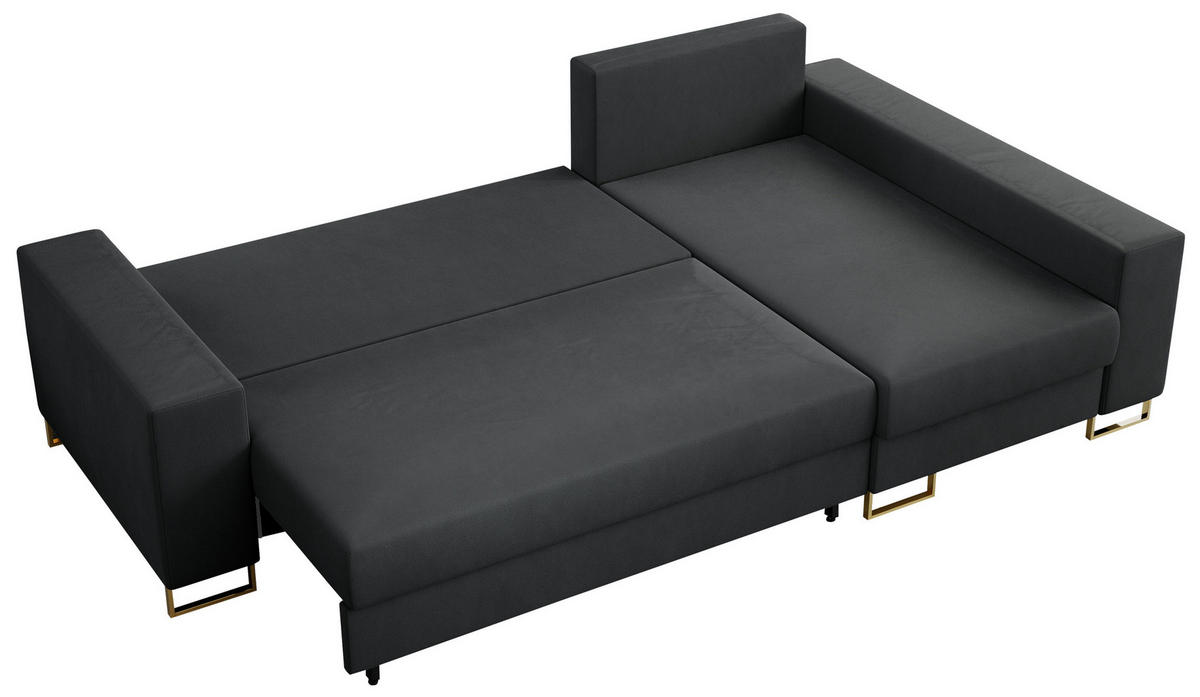ECKSOFA Dorian Velvet Dunkelgrau - Dunkelgrau/Goldfarben, Textil/Metall (242/138cm) - MKS