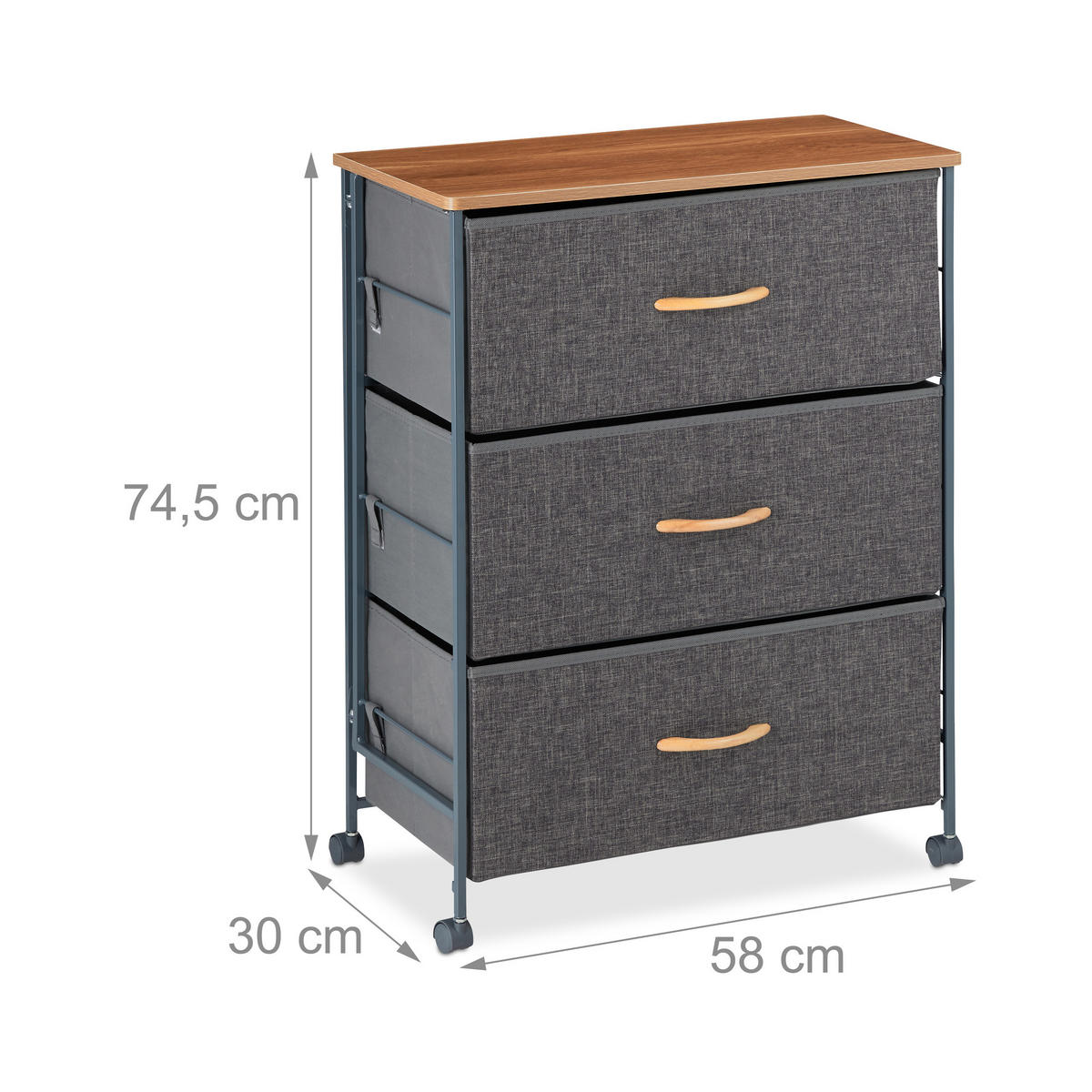 SCHUBLADENSCHRANK - Anthrazit, Holzwerkstoff/Textil (58/74.5/30cm) - Relaxdays