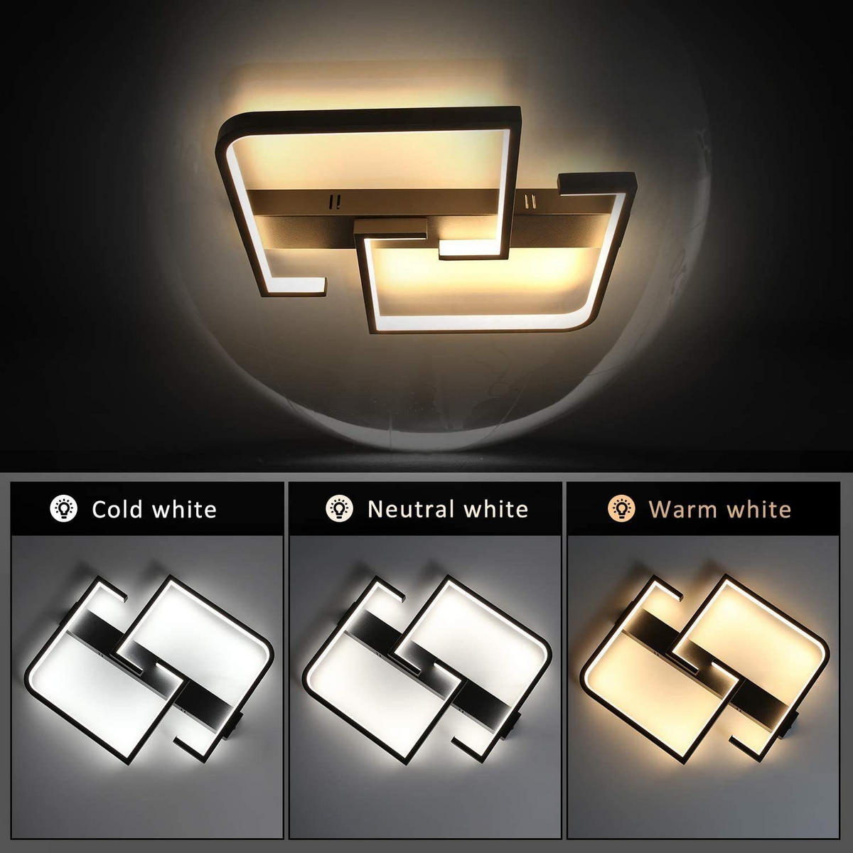 LED DECKENLEUCHTE Crosby 42/37/5 - Schwarz, Metall (42/37/5cm) - Nettlife