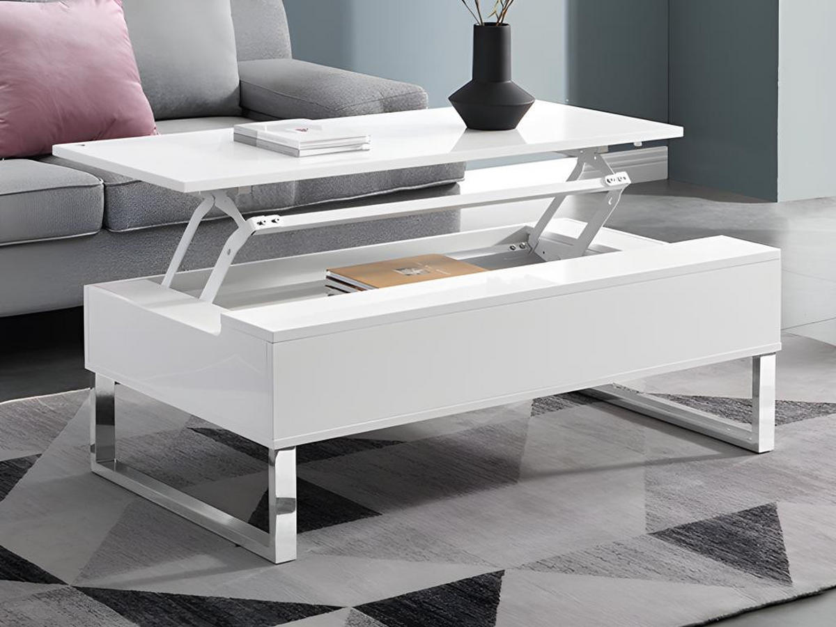 COUCHTISCH höhenverstellbar - MDF & Metall - Weiß lackiert - SECALI - Weiß, Holz (110/60/38cm) - Vente-Unique