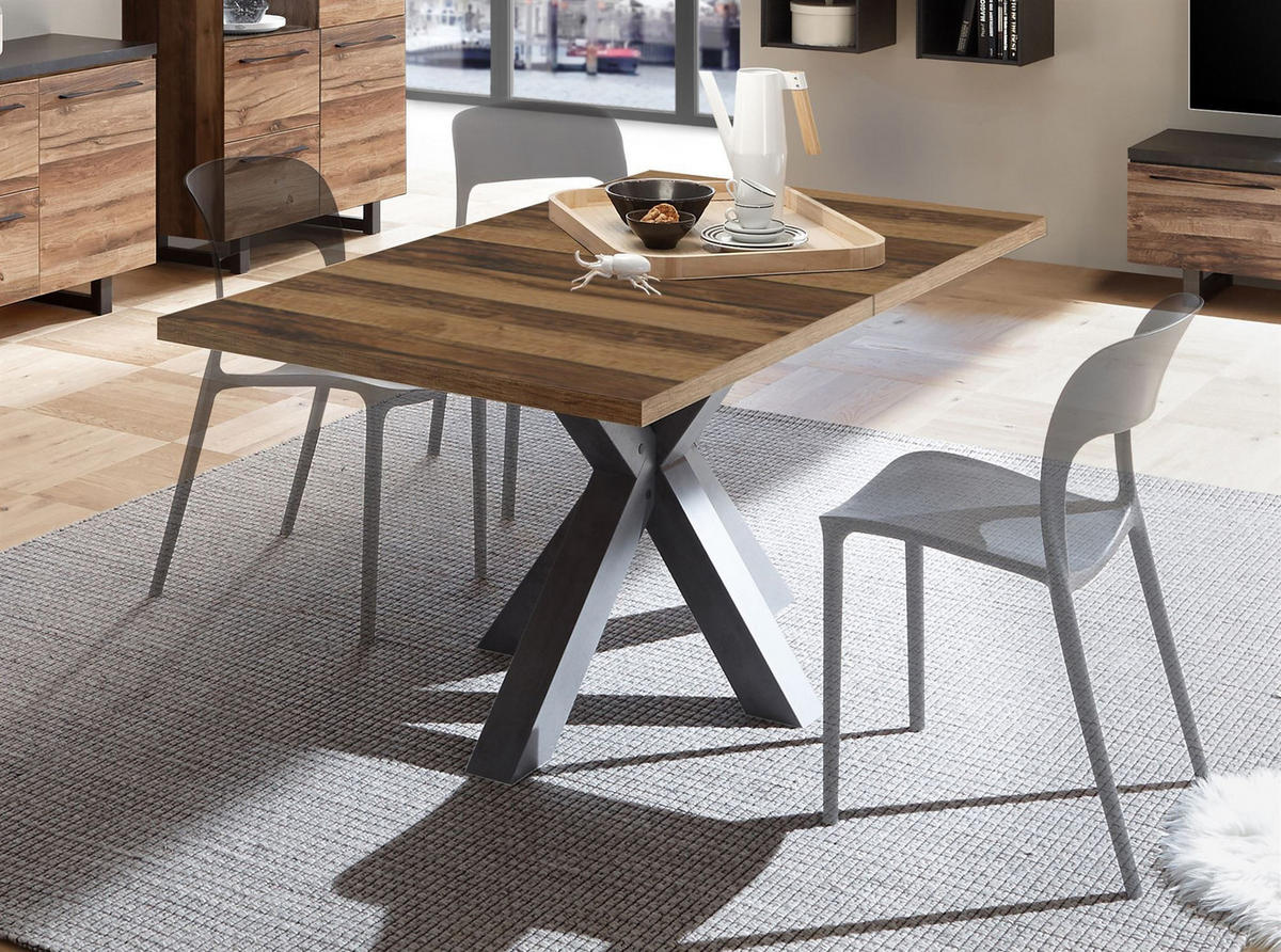 ESSTISCH ausziehbar Elda 1 140 x 90 x 75 Esszimmertisch Schwarzstahl/Plankeneiche - Alteiche, Holz (140/90/75cm) - 58aufmkessel
