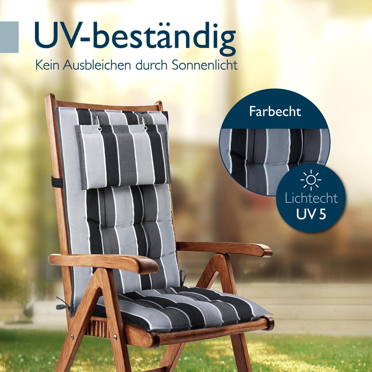 HOCHLEHNER Sun-HL 119x50x8cm Anthrazit-Gestreift (2tlg) - Dunkelgrau, Textil (50/120cm) - Beautissu 