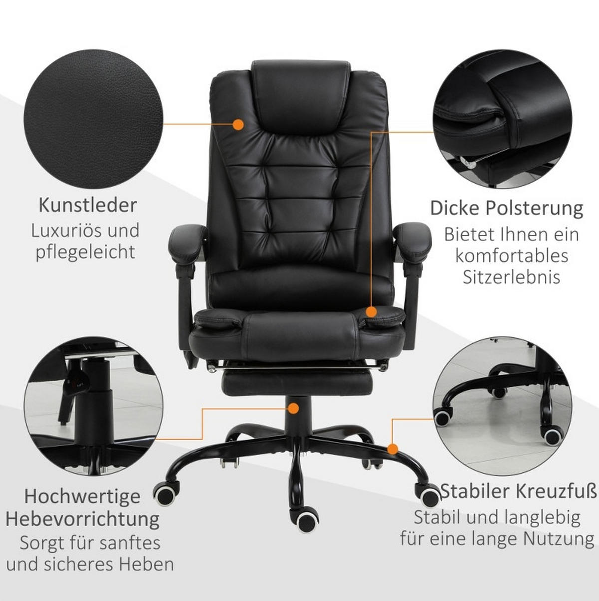 BÜROSTUHL in Schwarz 79x67x121 cm mit Massagefunktion, Fußstütze und verstellbarer Rückenlehne - Schwarz, Kunststoff (67/121/79cm) - IVMEU