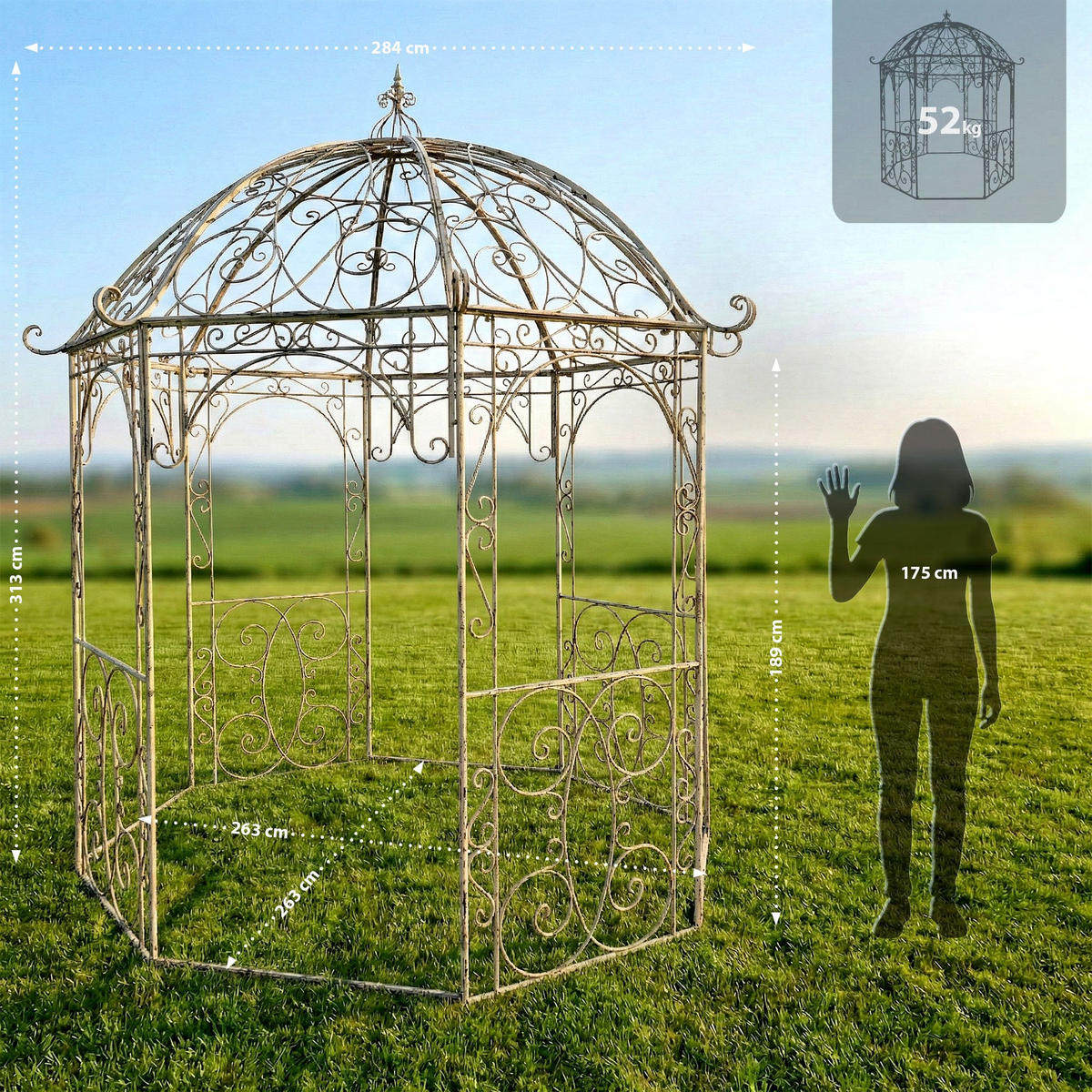 PAVILLON Liv Antik 284x263x313cm Metall Antik-Creme Gartenpavillon - Creme, Metall (284/313/263cm) - DELUKE