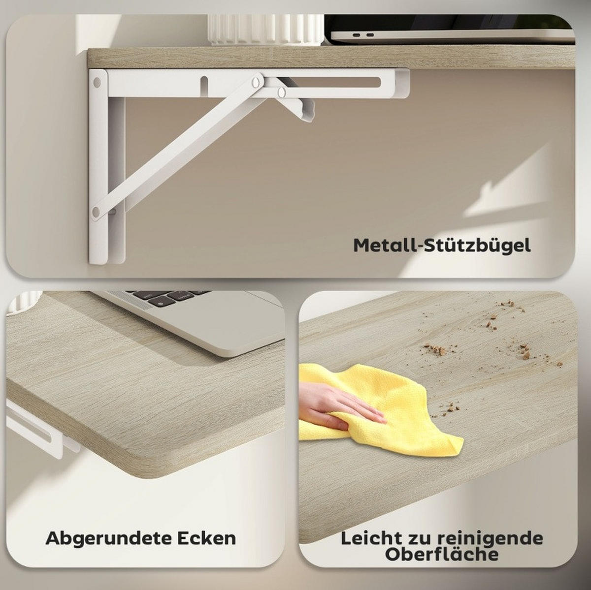 WANDKLAPPTISCH 60/40 cm aus Holz und Metall, klappbar und platzsparend, Eiche - Eichefarben, Holzwerkstoff (60/16/40cm) - Redom