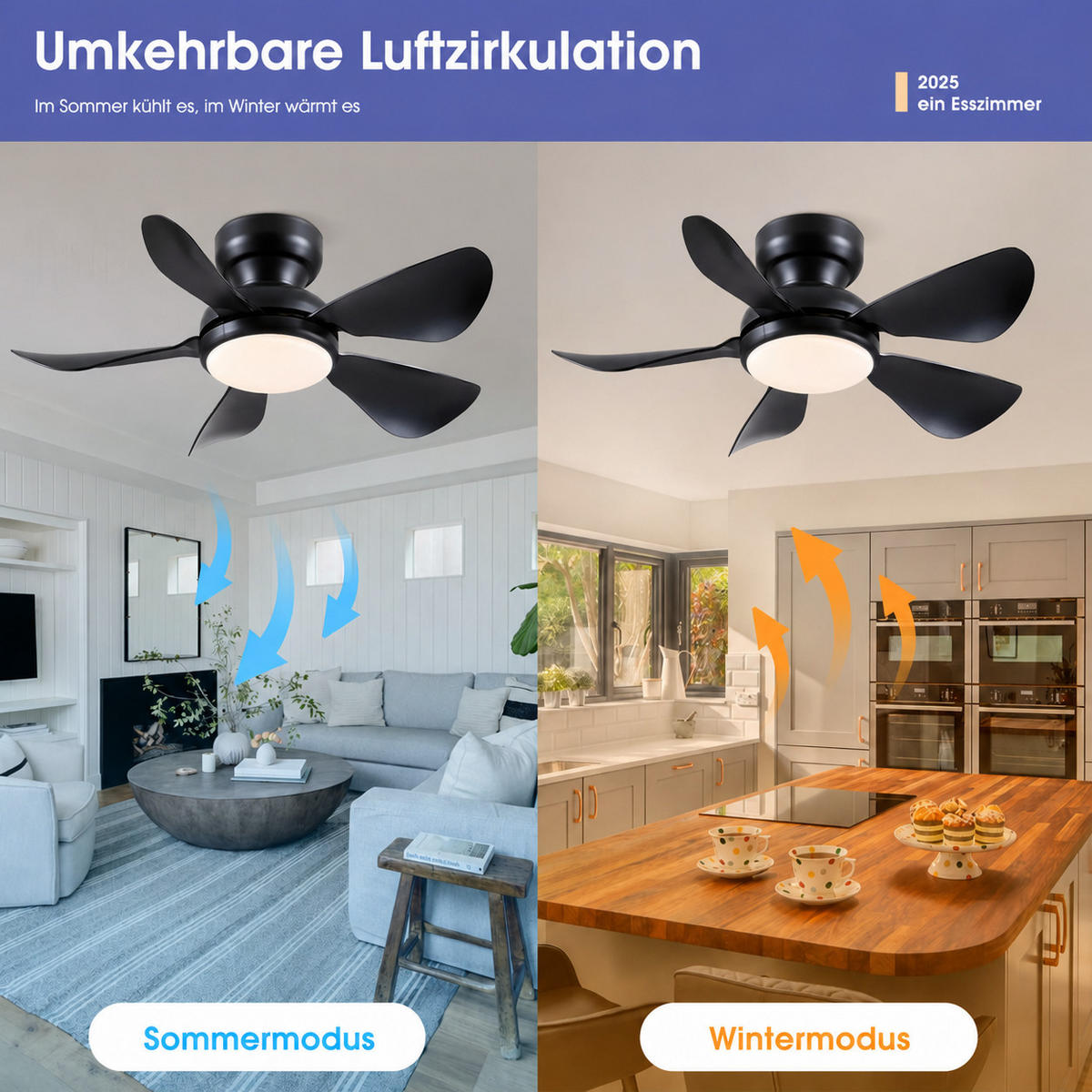 DECKENVENTILATOR Schwarz 81 cm mit LED und leisem DC-Motor - Schwarz, Kunststoff (81/81/24cm) - Surtime