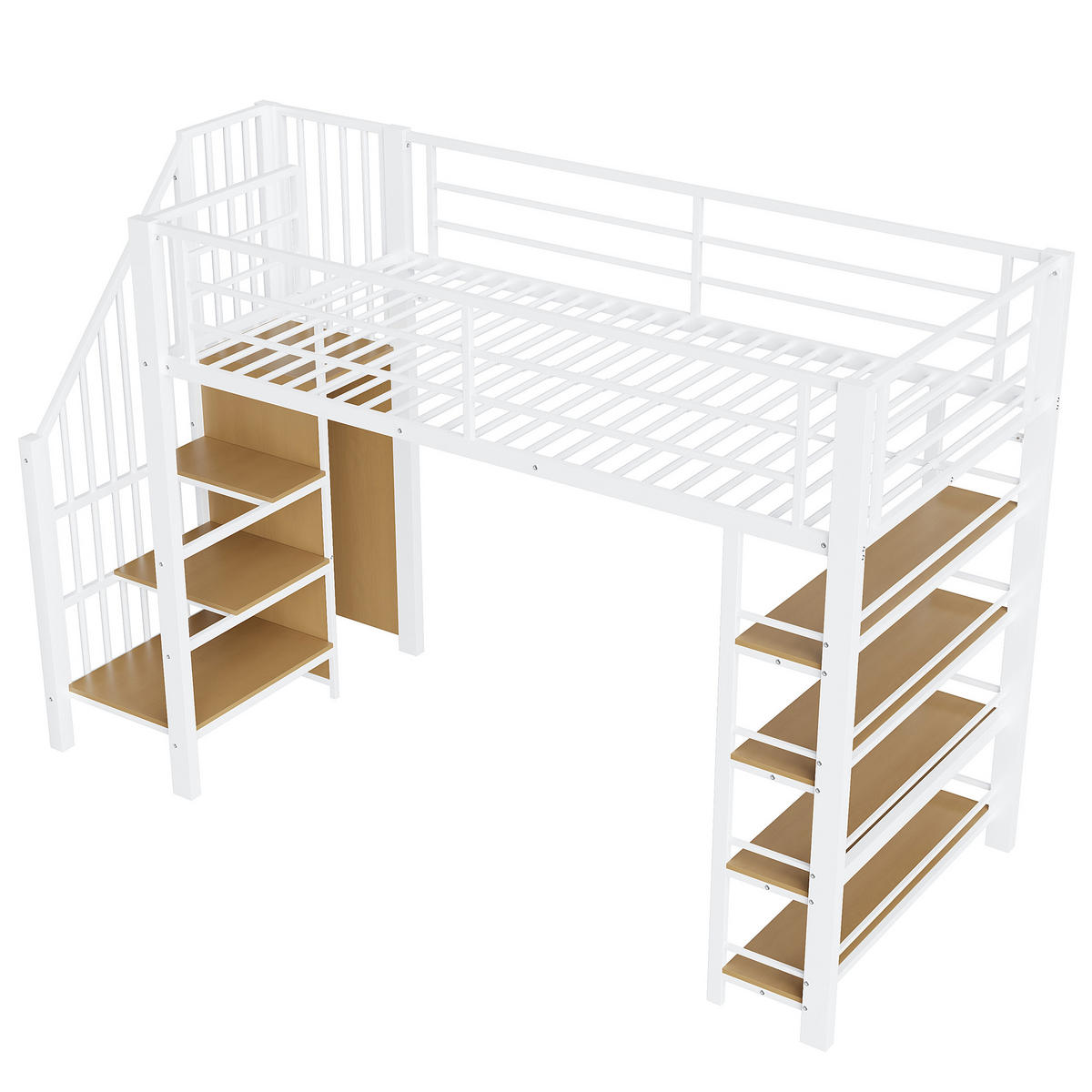 HOCHBETT 90x200 Stauraum Kleiderschrank Treppe Einlegeböden Weiß - Weiß, Metall - FLIEKS