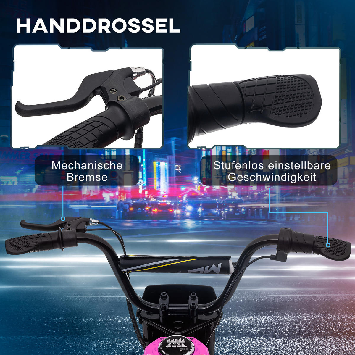 ELEKTRO Motorrad Kinder Elektromotorrad mit 24V 350W Motor, 8-16 KMH Rosa - Rosa, Kunststoff (119/64/76.5cm) - HOMCOM