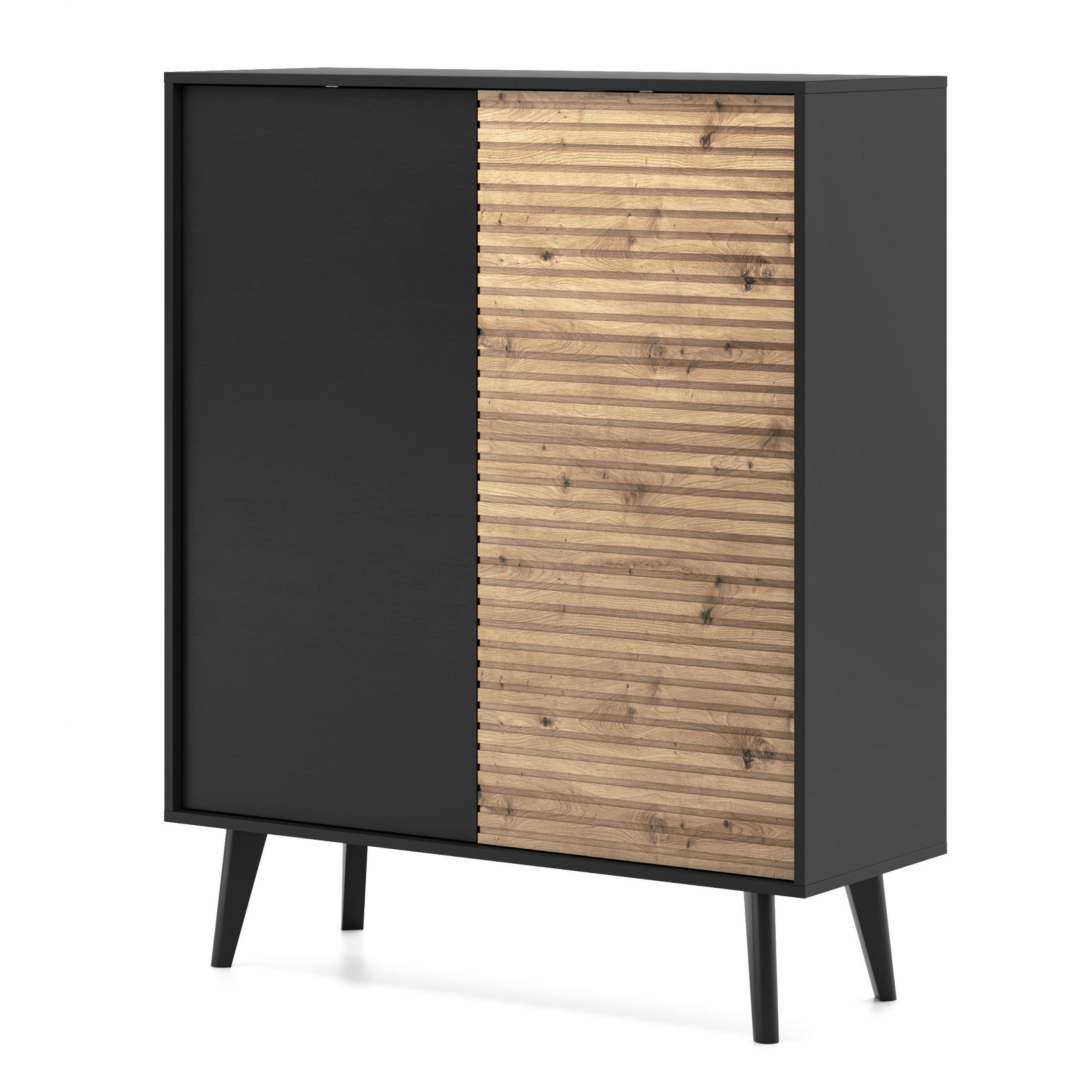 SIDEBOARD Saskatoon KD104 – Schwarz, Eiche Artisan - Schwarz/Eiche Artisan, Glas/Holzwerkstoff (104/83/39cm) - Komodee