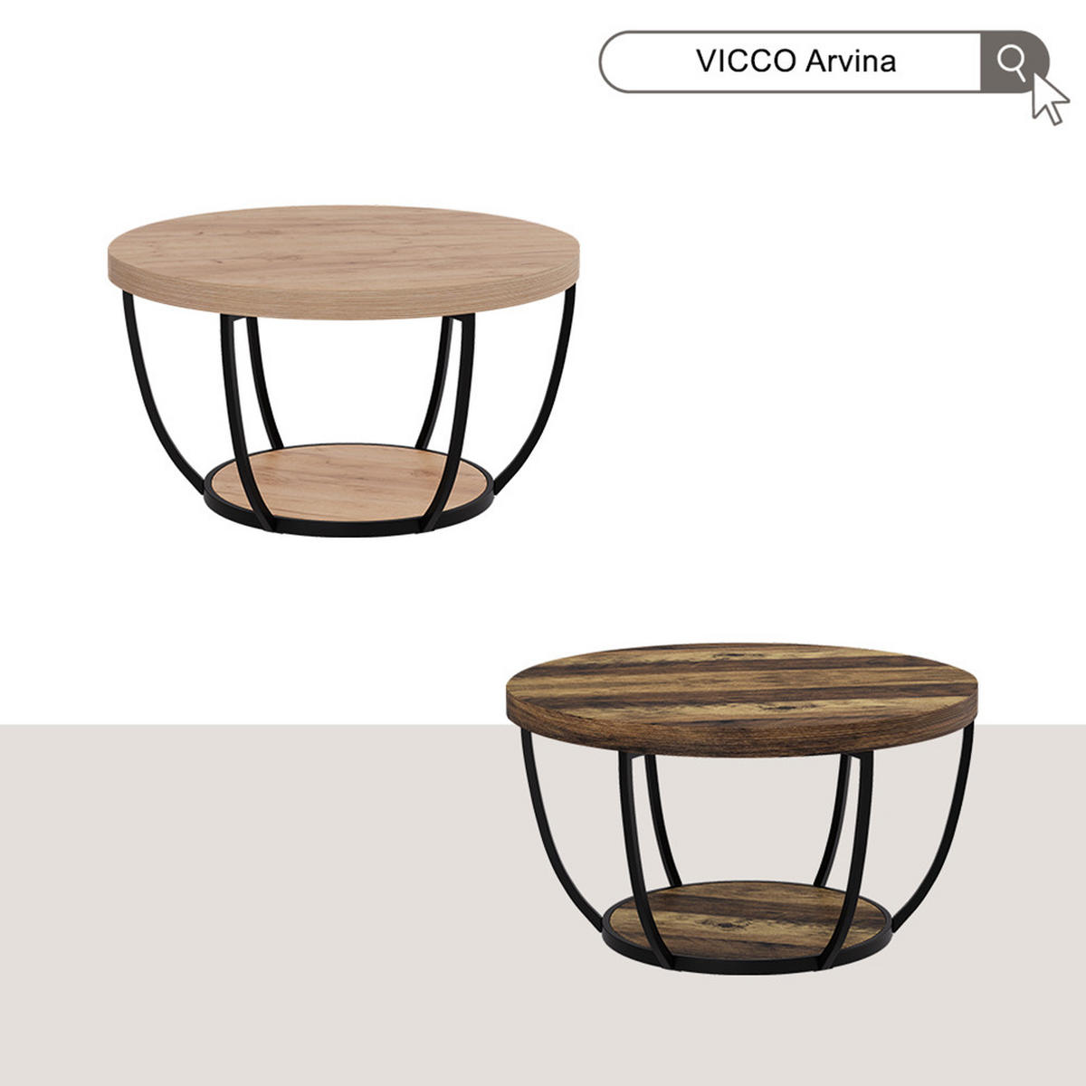 COUCHTISCH Arvina Eiche rustikal 80 x 80 cm - Wildeiche, Holzwerkstoff (80/80/44cm) - Vicco