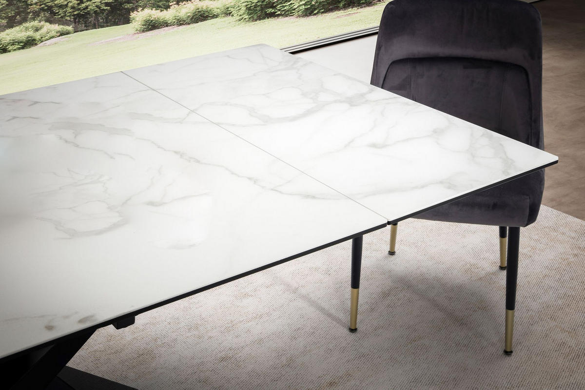 ESSTISCH Ausziehbar Keramik Glas Marmoroptik Groß, Weiß 180x95x76 cm - Schwarz/Weiß, Keramik/Metall (95/180/76cm) - KADIMA DESIGN