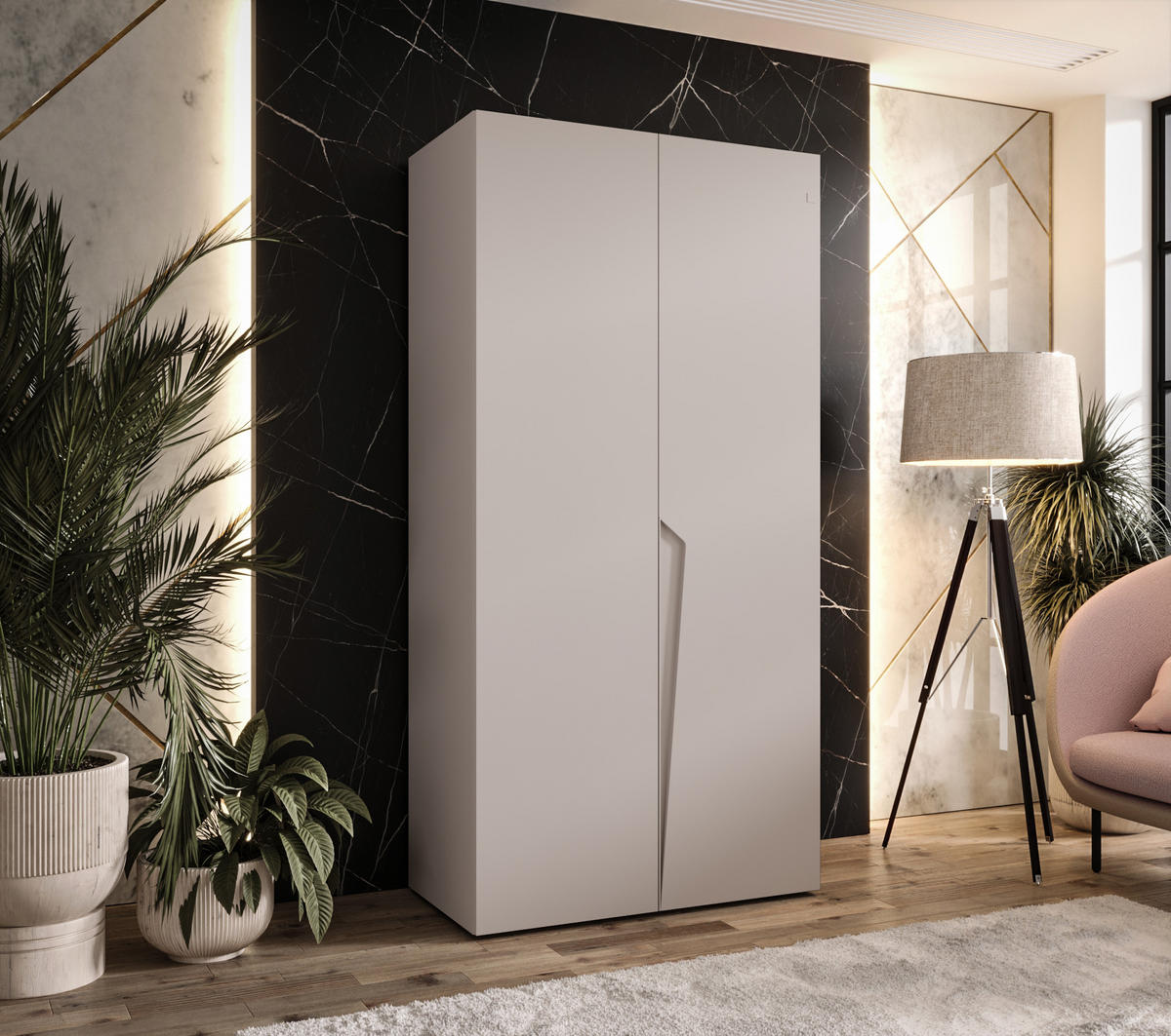 DREHTÜRENSCHRANK 202/100/52 2-türig - Beige, Holz/Metall (100/202/52cm) - Abiks Möbel