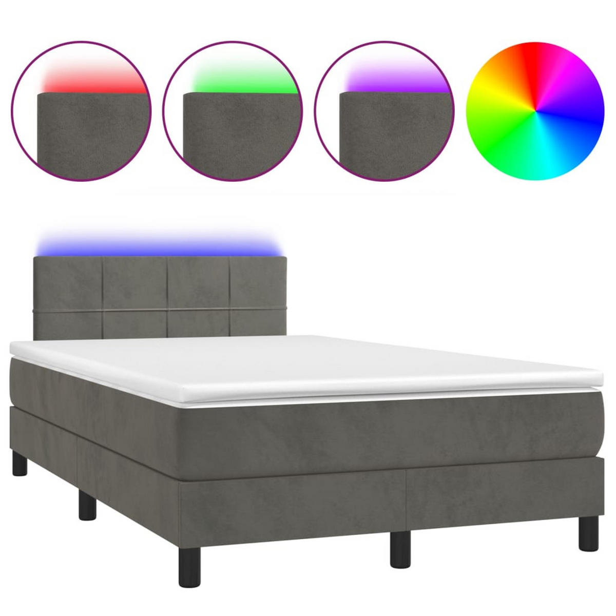 BOXSPRINGBETT MIT MATRATZE & LED DUNKELGRAU 120X200 CM SAMT - Dunkelgrau, Holz/Textil - vidaXL