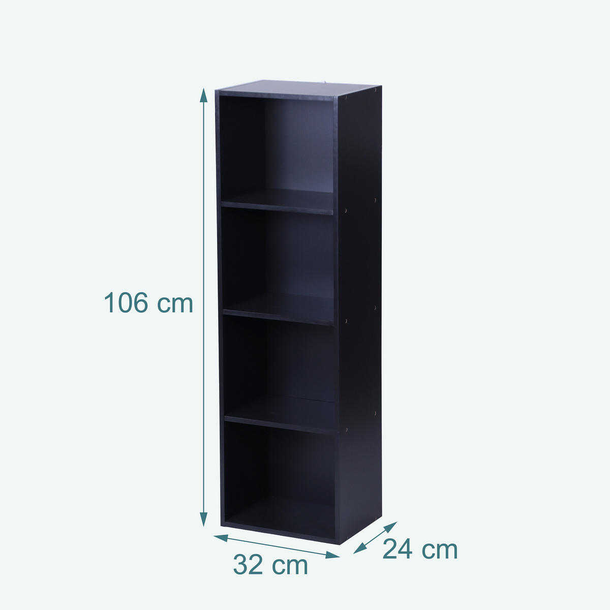 BÜCHERREGAL - Schwarz, Holzwerkstoff/Textil (32/106/24cm) - Relaxdays