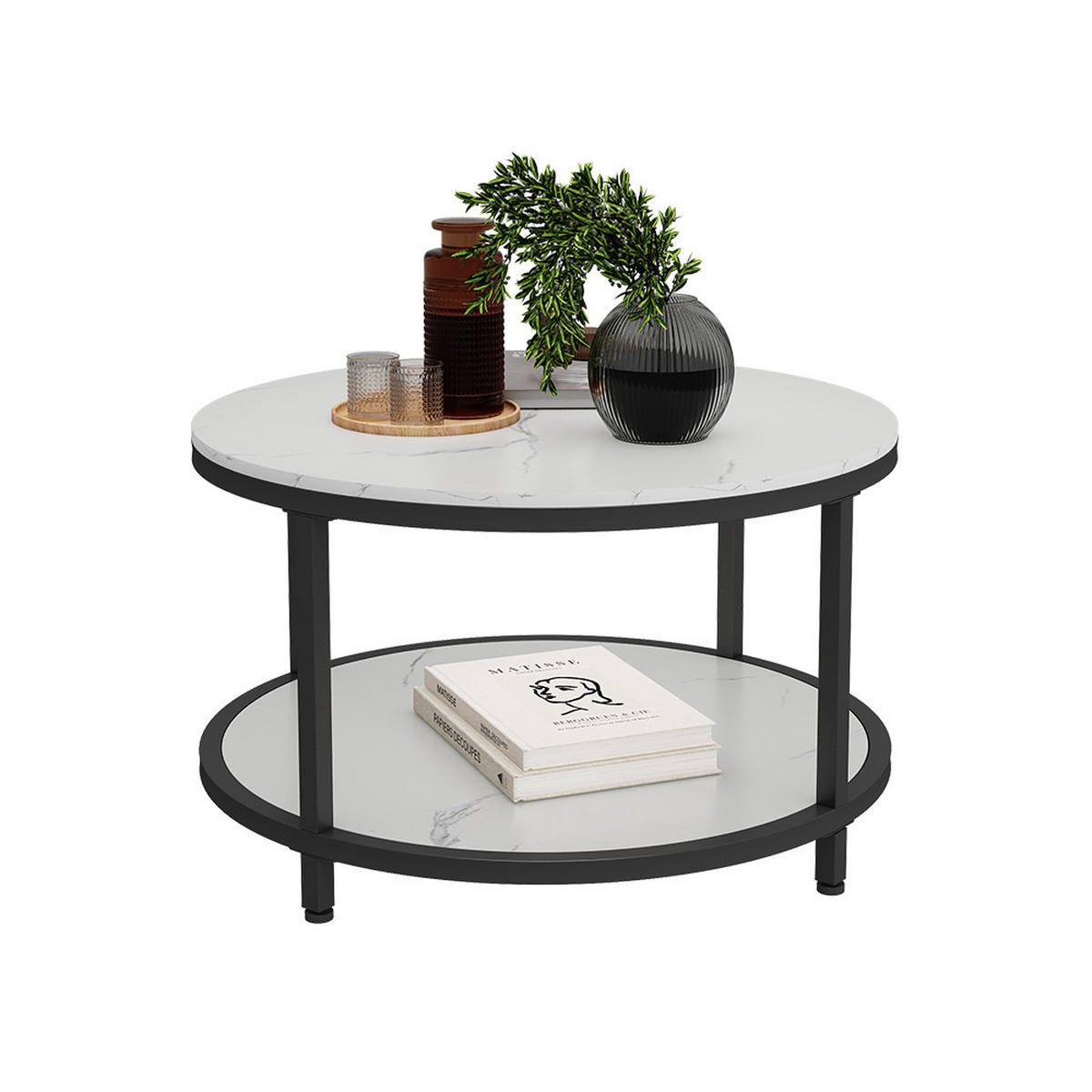 COUCHTISCH Ontario Marmor Weiß 80 x 80 cm Rund - Weiß, Holzwerkstoff (80/80/46cm) - Vicco