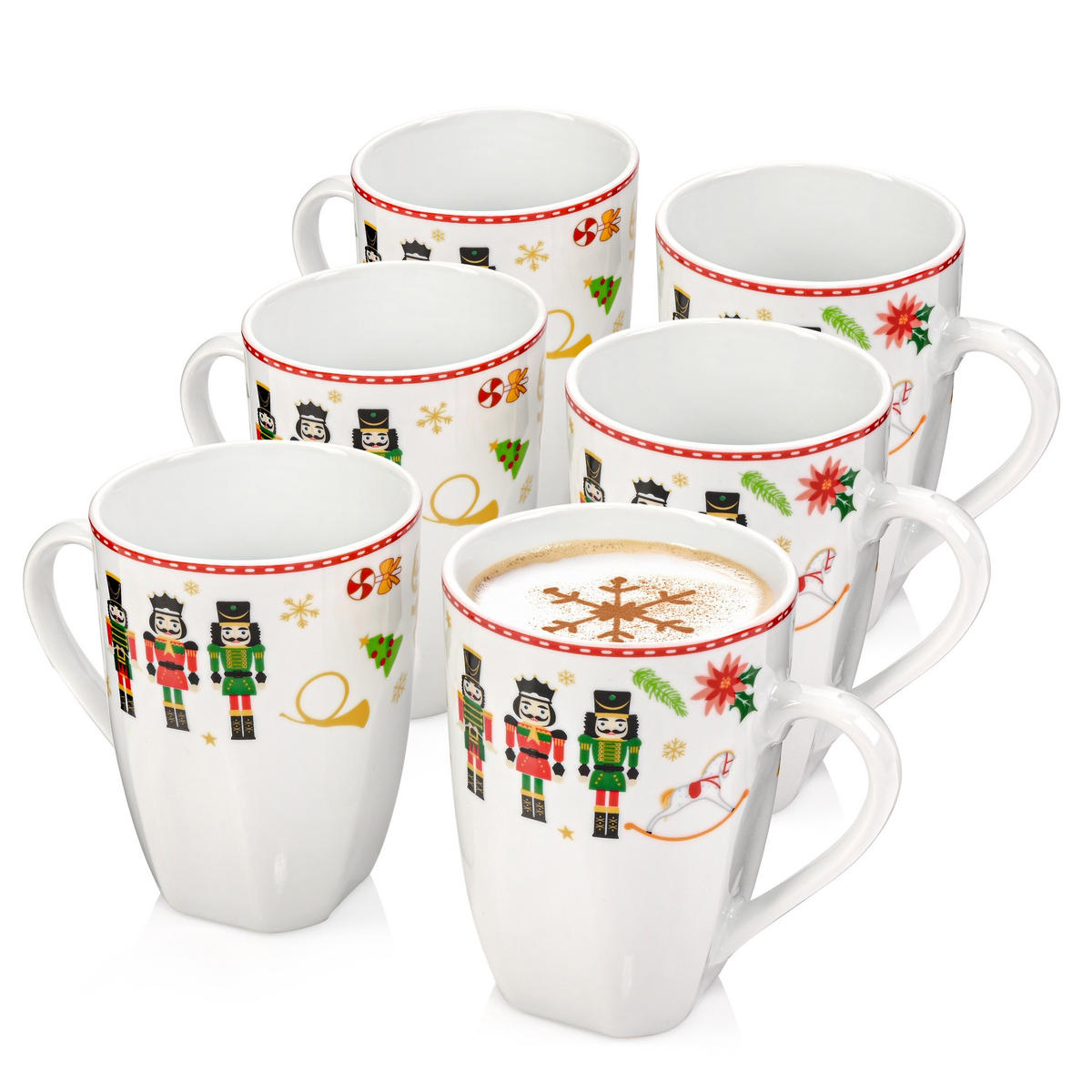 KAFFEEBECHER SET BILGOLA NUSSKNACKER DESIGN - 6 teilig aus Porzellan - Weiß, Keramik (0.4L) - Sänger