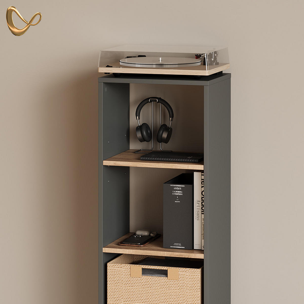 BÜCHERREGAL Lorena Anthrazit/Goldkraft Eiche mit 4 Fächern - Anthrazit, Holzwerkstoff (40/120/30cm) - Livinity®