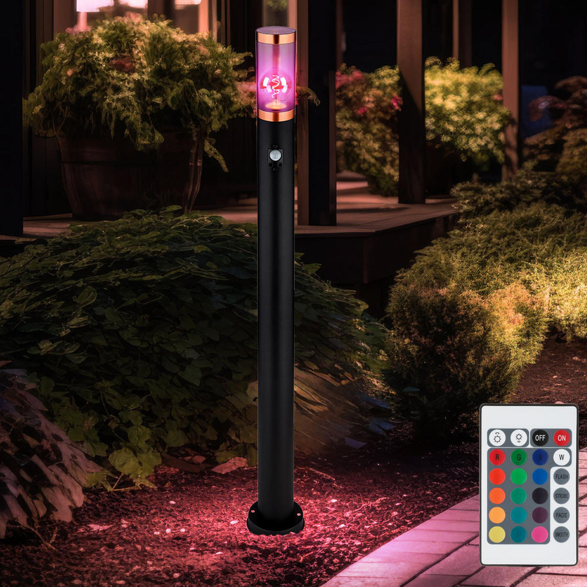 LED AUSSENLEUCHTE Edelstahl Schwarz - Schwarz, Metall (7.6/7.6/110cm) - Globo Lighting