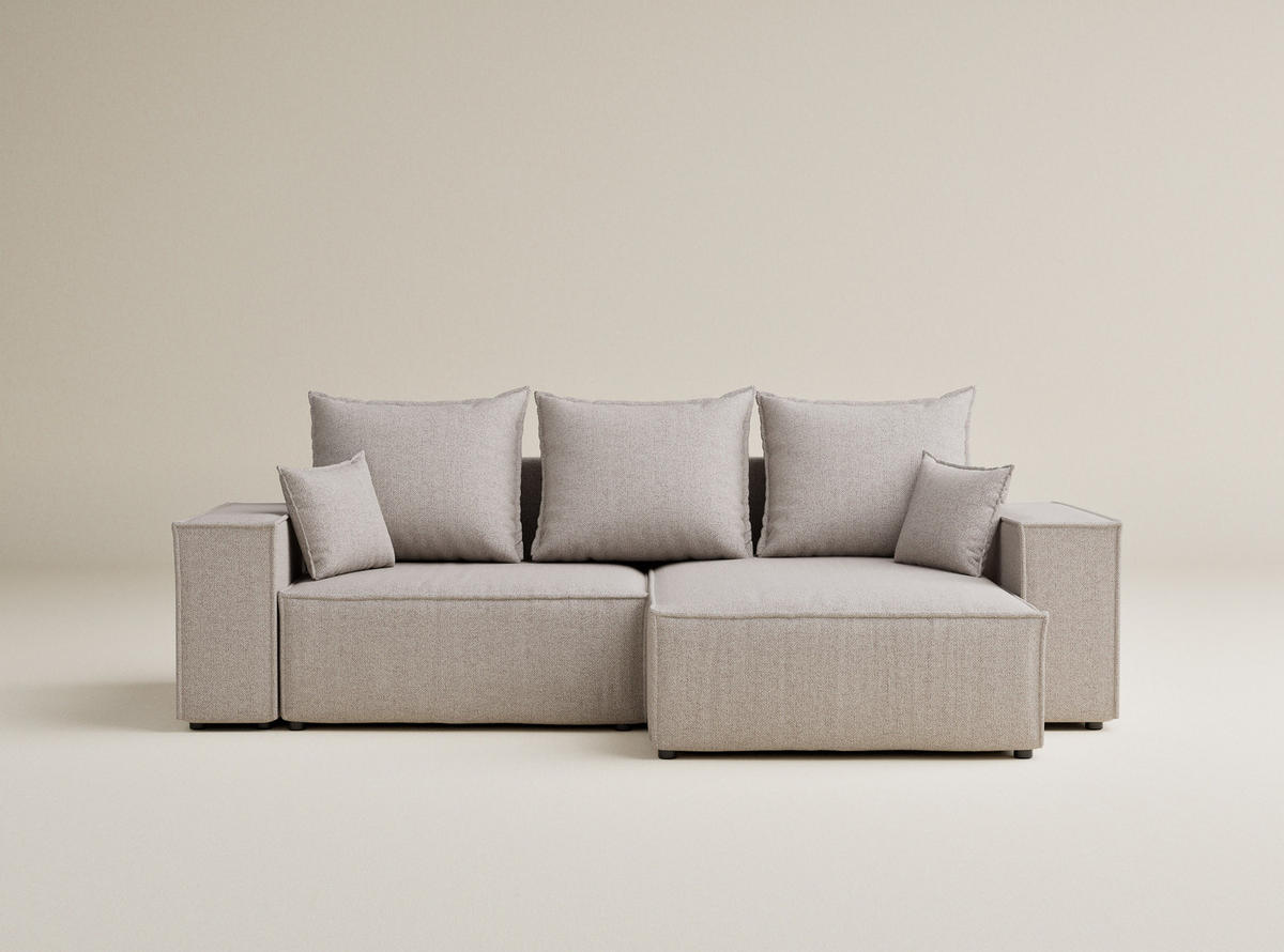 ECKSOFA MIT SCHLAFFUNKTION Moyo Beige Webstoff - Schwarz/Grau, Holz/Holzwerkstoff (255/148cm) - Maison de Reve
