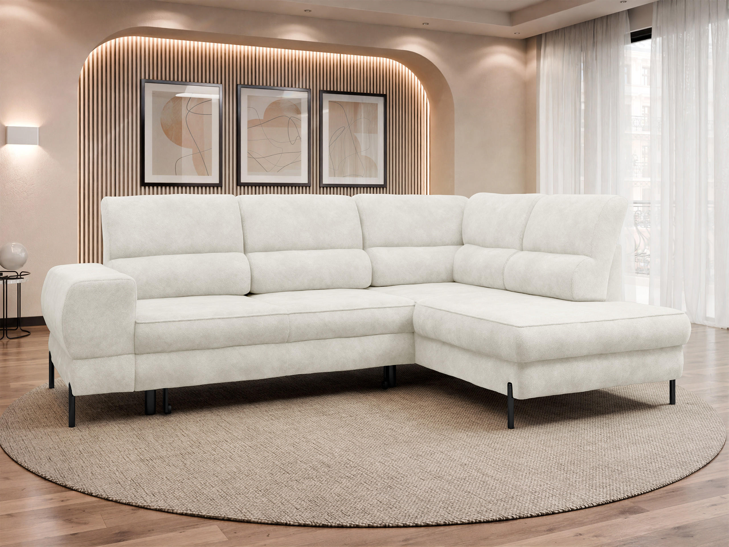 ECKSOFA Clinton, Seite: Rechts - Beige/Schwarz, Holz/Kunststoff (253/174cm) - MIRJAN24