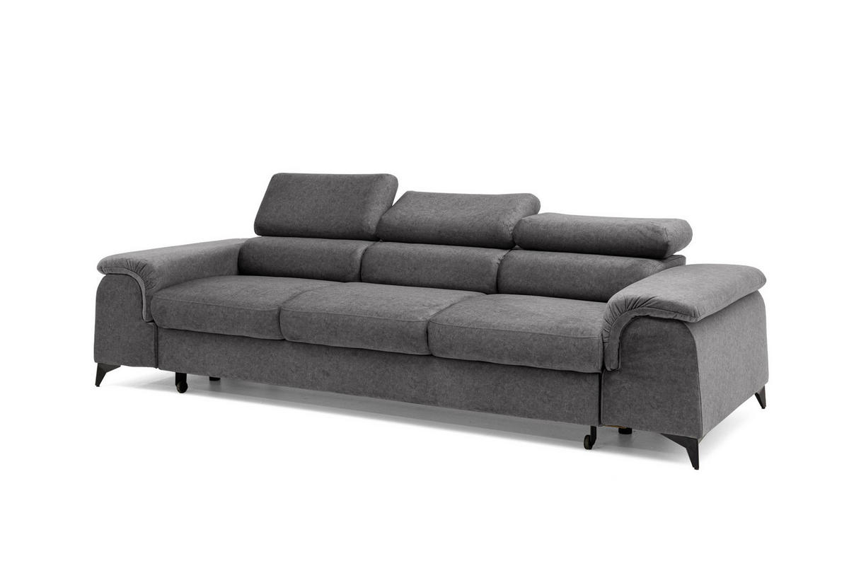 3-SITZER-SOFA PLAZA mit Schlaffunktion 127x195 Velours Grau - Schwarz/Grau, Holz/Textil (260/90/100cm) - Muffo