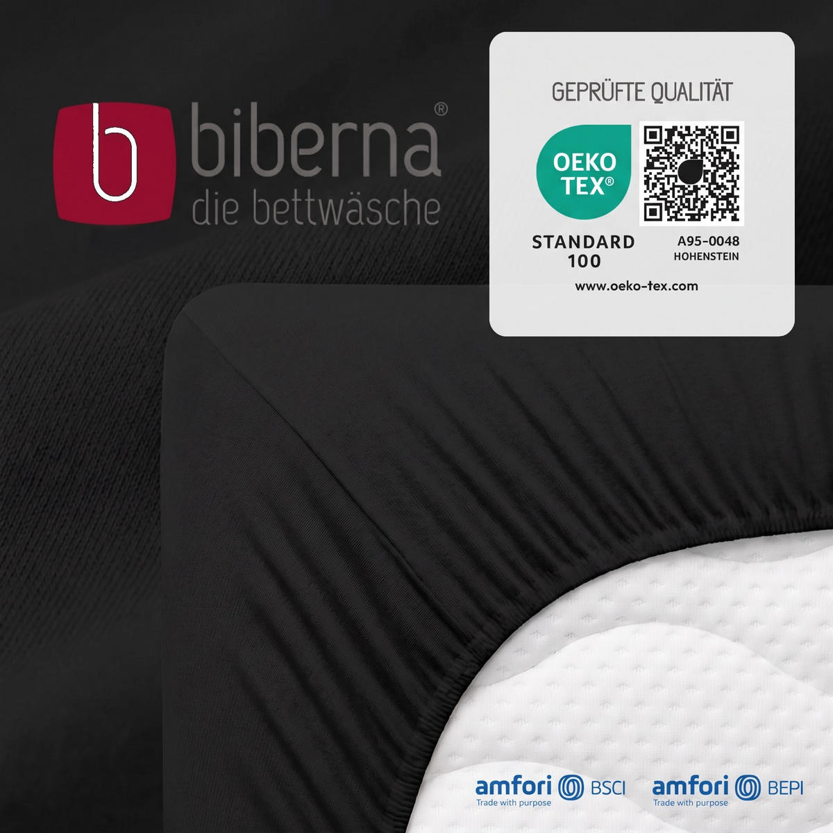 SPANNBETTTUCH Basic Jersey schwarz, 90x190 cm - 100x200 cm - Schwarz, Textil (100/200cm) - biberna