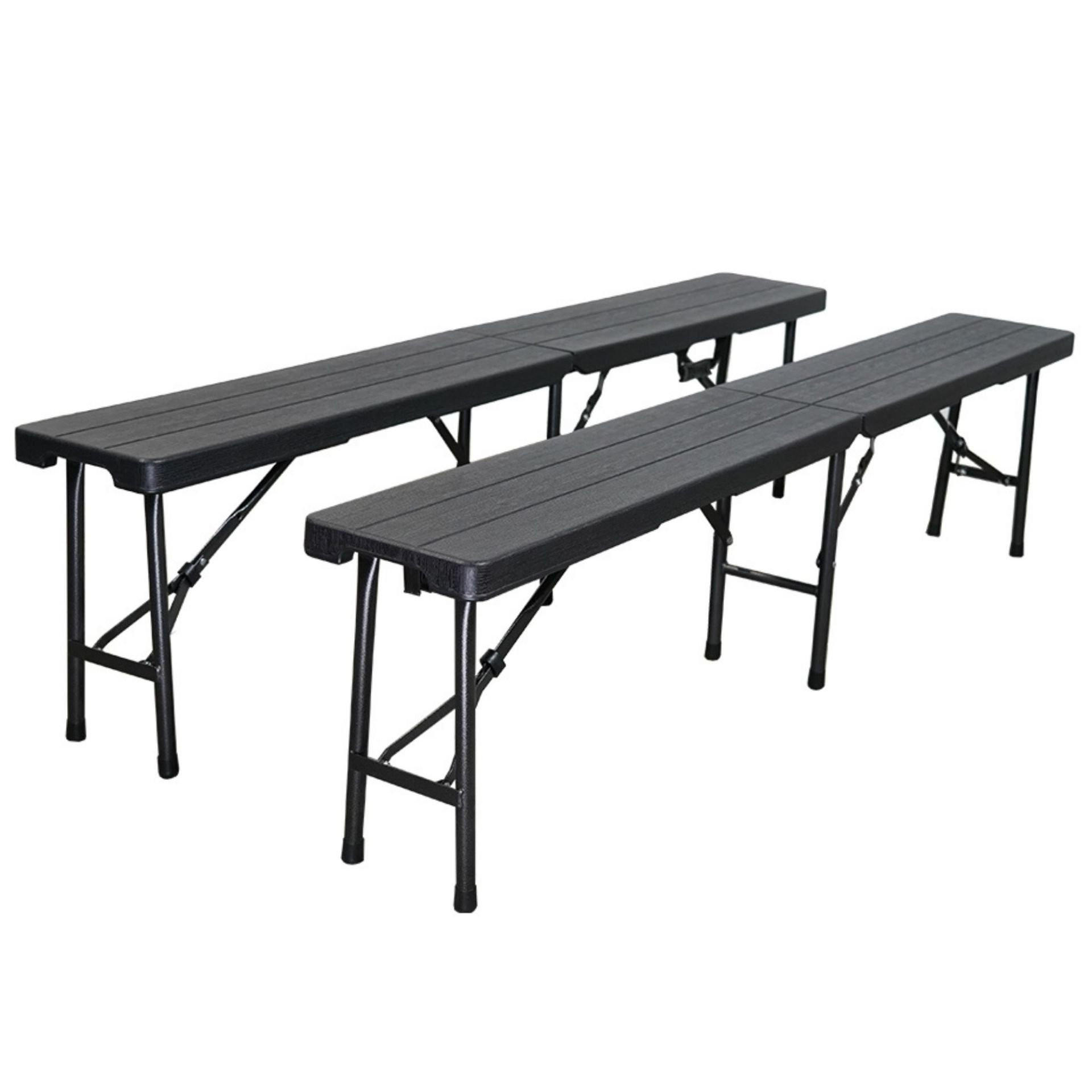 BIERBANK 2er Set klappbar wetterfest 8 Personen Kunststoff Holz Optik Schwarz - Schwarz, Kunststoff (180/43/43cm) - CHEFGASTRO