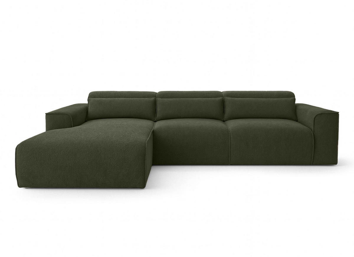ECKSOFA L Form Ruyam Grün 310/165/78 cm – Schlaffunktion Links - Schwarz/Grün, Kunststoff/Textil (170/310cm) - AX Living