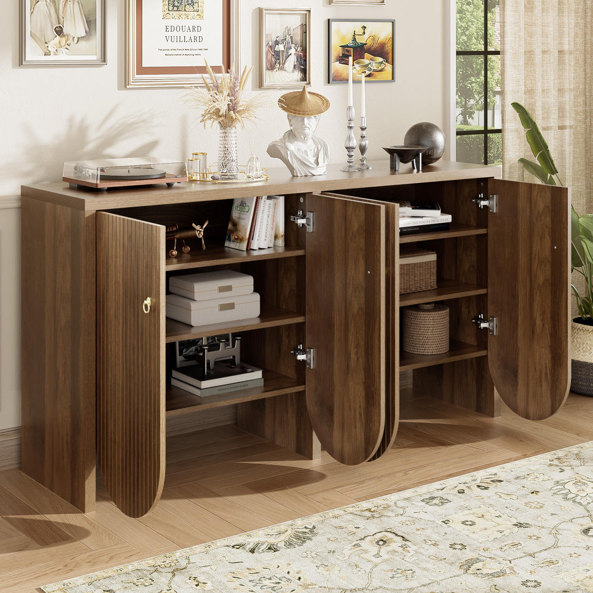 SIDEBOARD Elegantes in Walnuss Optik, 147/40/80cm - Ahornfarben, Holzwerkstoff (147/80/40cm) - Urban Meuble