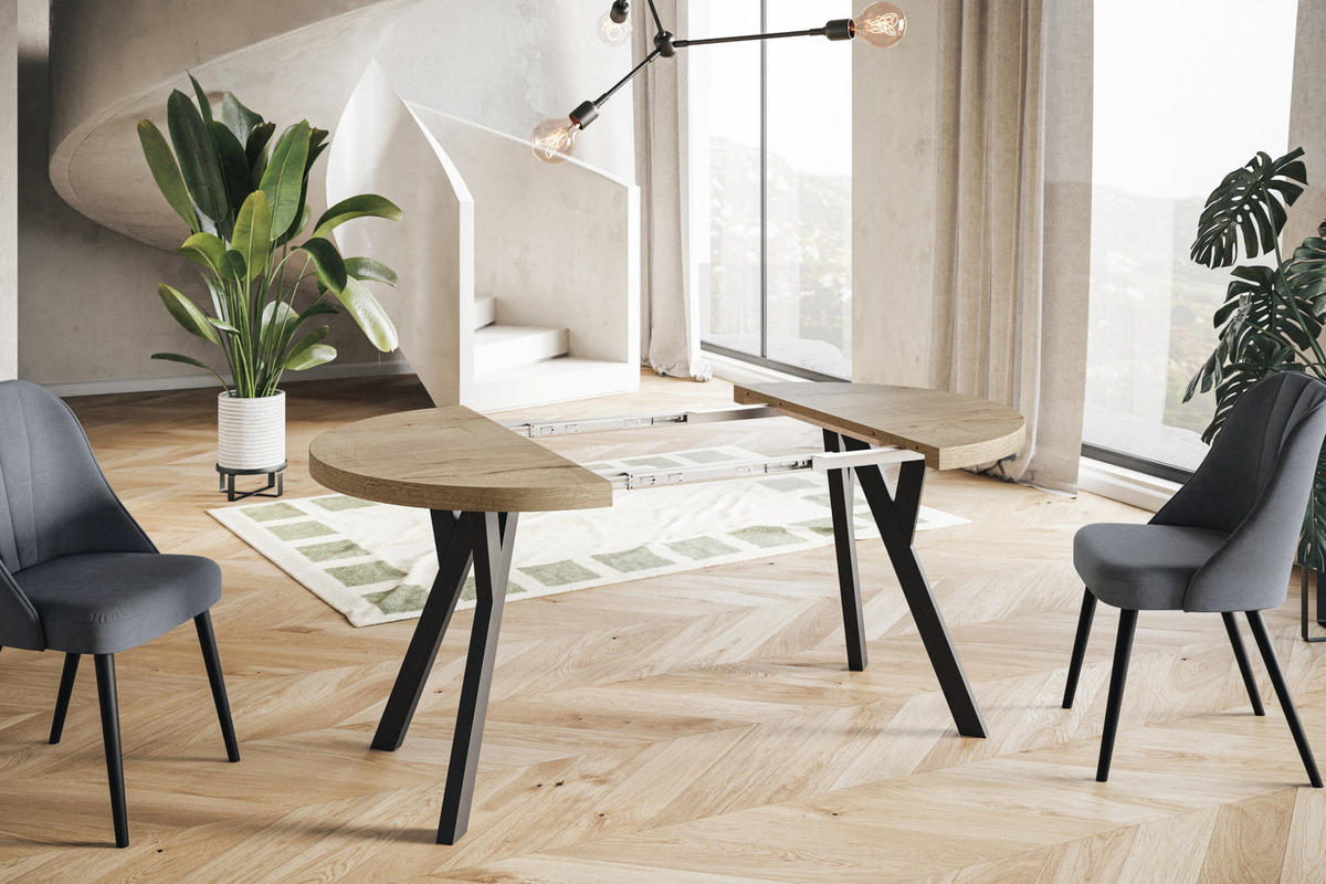 ESSZIMMERTISCH OVO, ausziehbarer Tisch 90 cm bis 190 cm, Farbe: HALIFAX, mit Holzbeinen in Farbe Schwarz - Schwarz/Naturfarben, Holzwerkstoff (90/90/77cm) - Alpi-Möbel