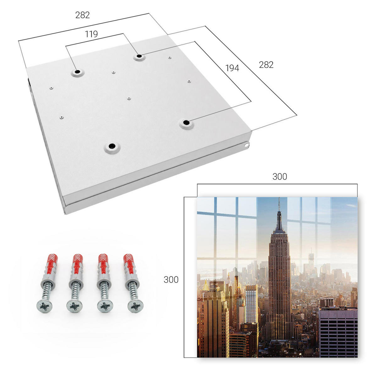 SCHLÜSSELBOX Weiß 30x30 cm – Türöffnung nach rechts - Die Stadt am Morgen - Blau, Metall (30/30/5cm) - TULUP