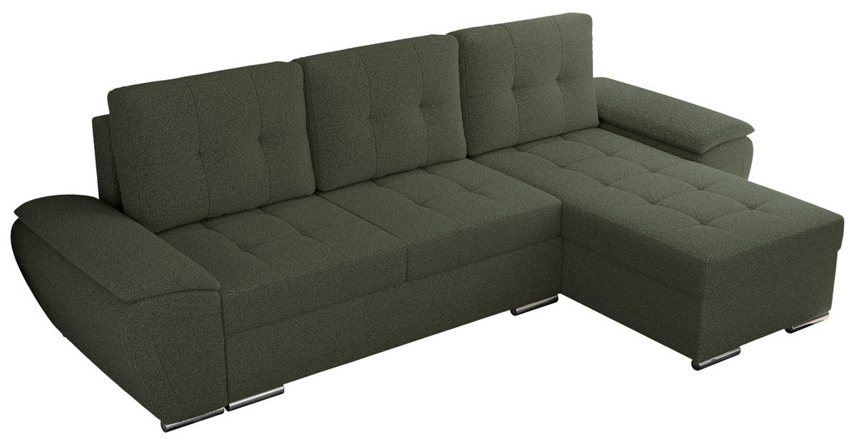 ECKSOFA UMBRIA L Grün Boucle - Grau/Grün, Textil (271/157cm) - MKS