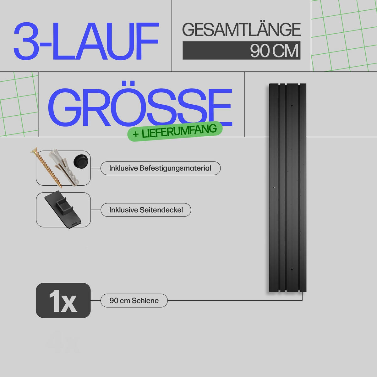 GARDINENSCHIENE 90cm 3-läufig - Schwarz, Kunststoff (10/1.8/90cm)
