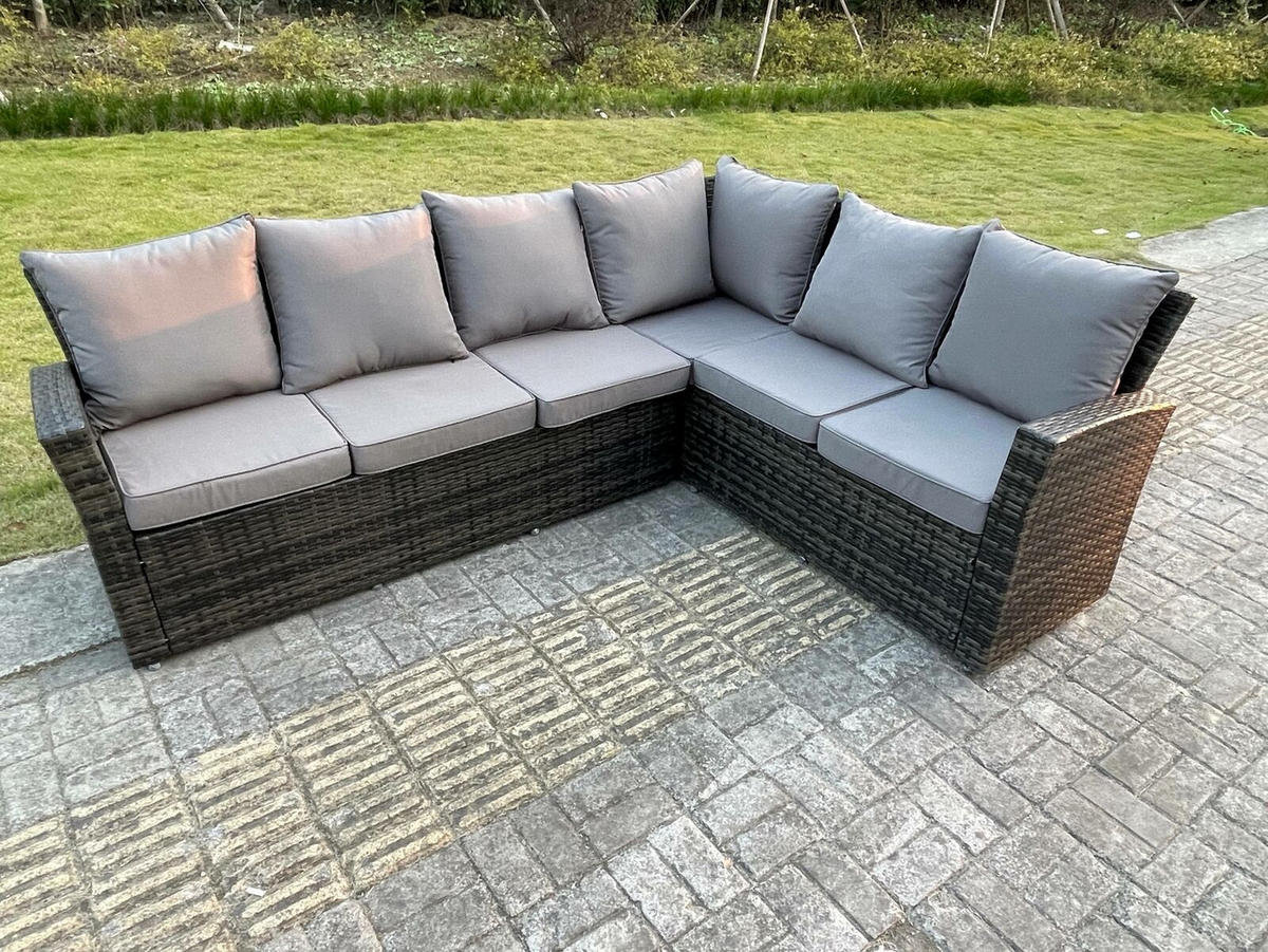 GARTENSET Polyrattan 8-Sitzer - Dunkelgrau/Grau, Glas/Kunststoff - Fimous