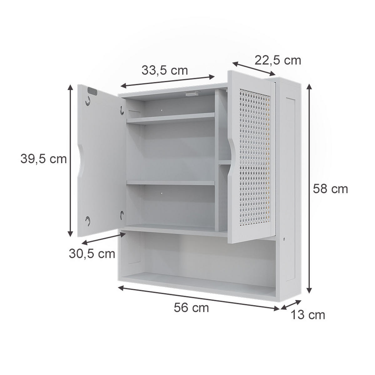 SPIEGELSCHRANK Liora Weiß 56 x 58 cm mit 2 Türen - Weiß, Holzwerkstoff (56/58/13cm) - Vicco