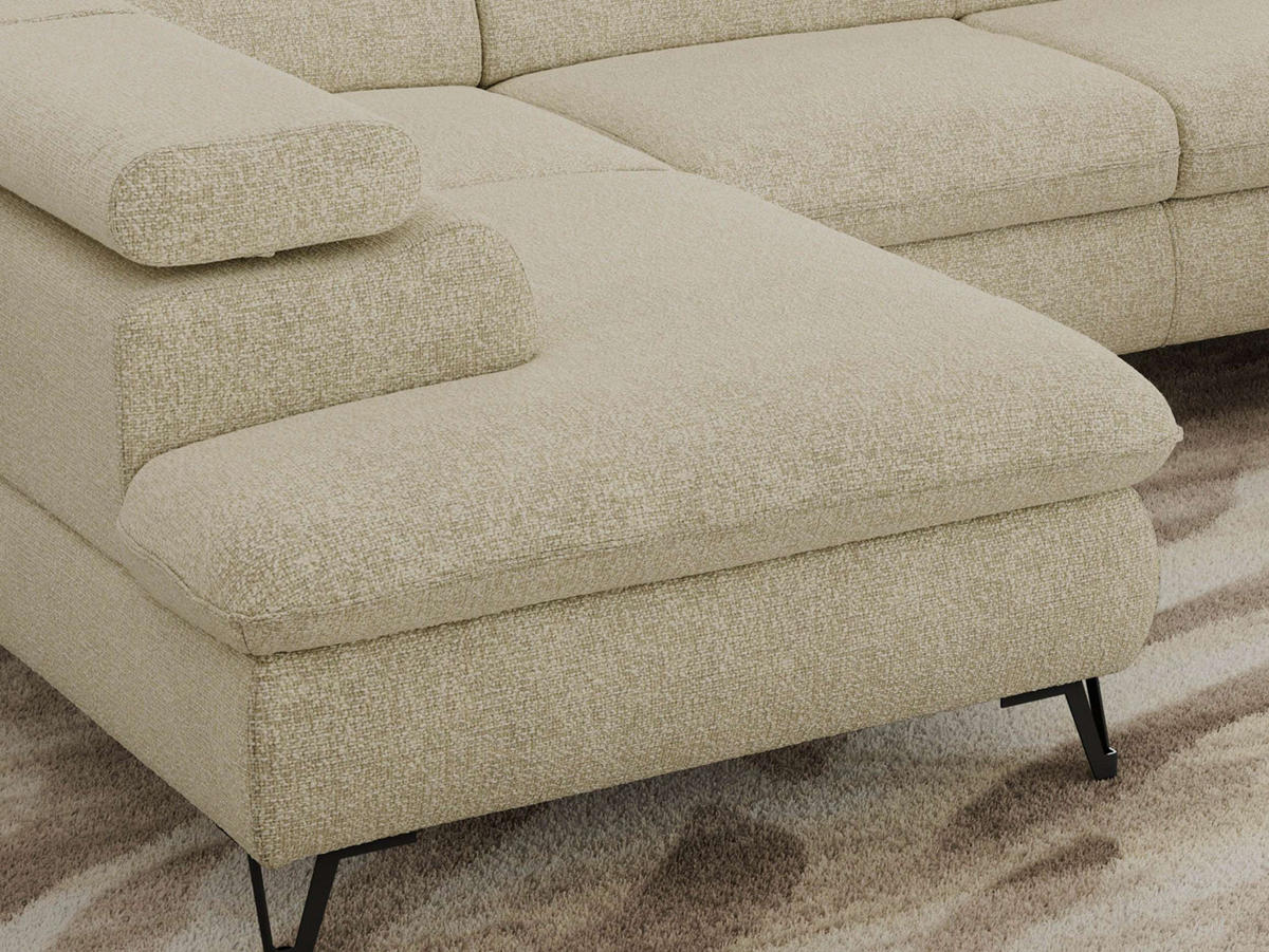 WOHNLANDSCHAFT PABLO U Strukture Creme mit Topper Visco - Creme/Schwarz, Textil/Metall (346/76/208cm) - MKS