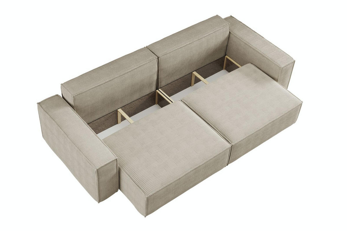 SCHLAFSOFA HUGO, Sofa mit Schlaffunktion und Bettkasten, Farbe: Beige, Cordstoff - Beige, Textil (244/83/98cm) - VENASI MÖBEL