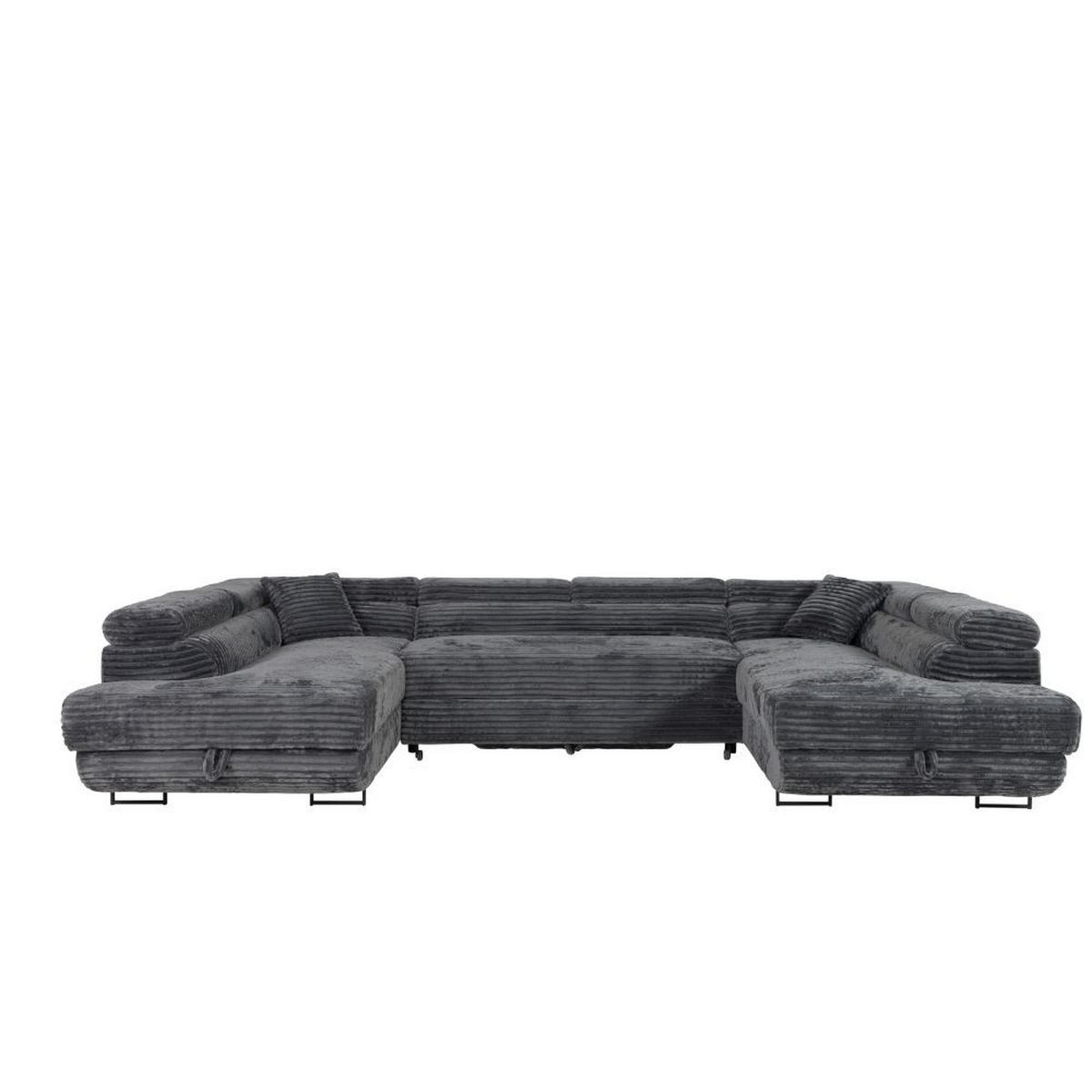 WOHNLANDSCHAFT Luis U mit Schlaffunktion und Bettkasten, 340 cm, Dunkelgrau - Dunkelgrau/Grau, Textil/Metall (340/88/205cm) - AN-Moebel 4u