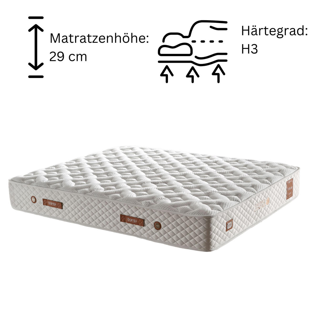 BOXSPRINGBETT Bambi Bett mit Matratze Thermo Control Weiß 180x200 - Weiß, Holz/Metall (180/200cm) - Bambi