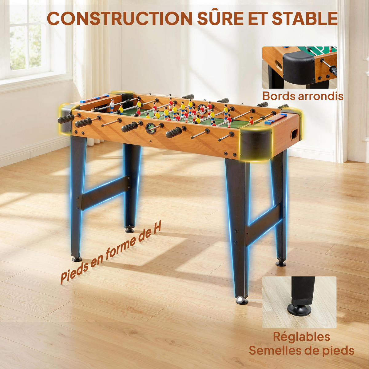 TISCHFUSBALL DE-18856 22 Spieler, 360°-Stangen Braun - Braun, Holzwerkstoff (75/92cm) - ComfortXL