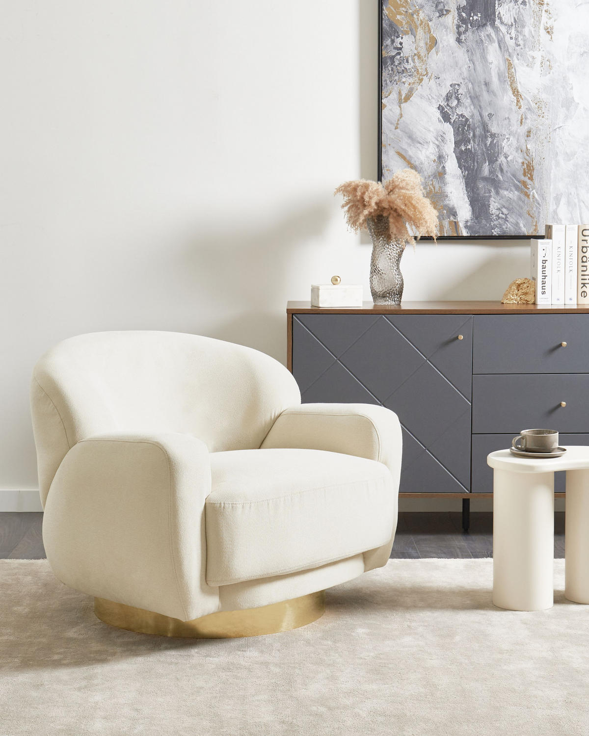 SESSEL Hellbeige Lejre - Beige/Goldfarben, Textil (92/70/83cm) - Beliani