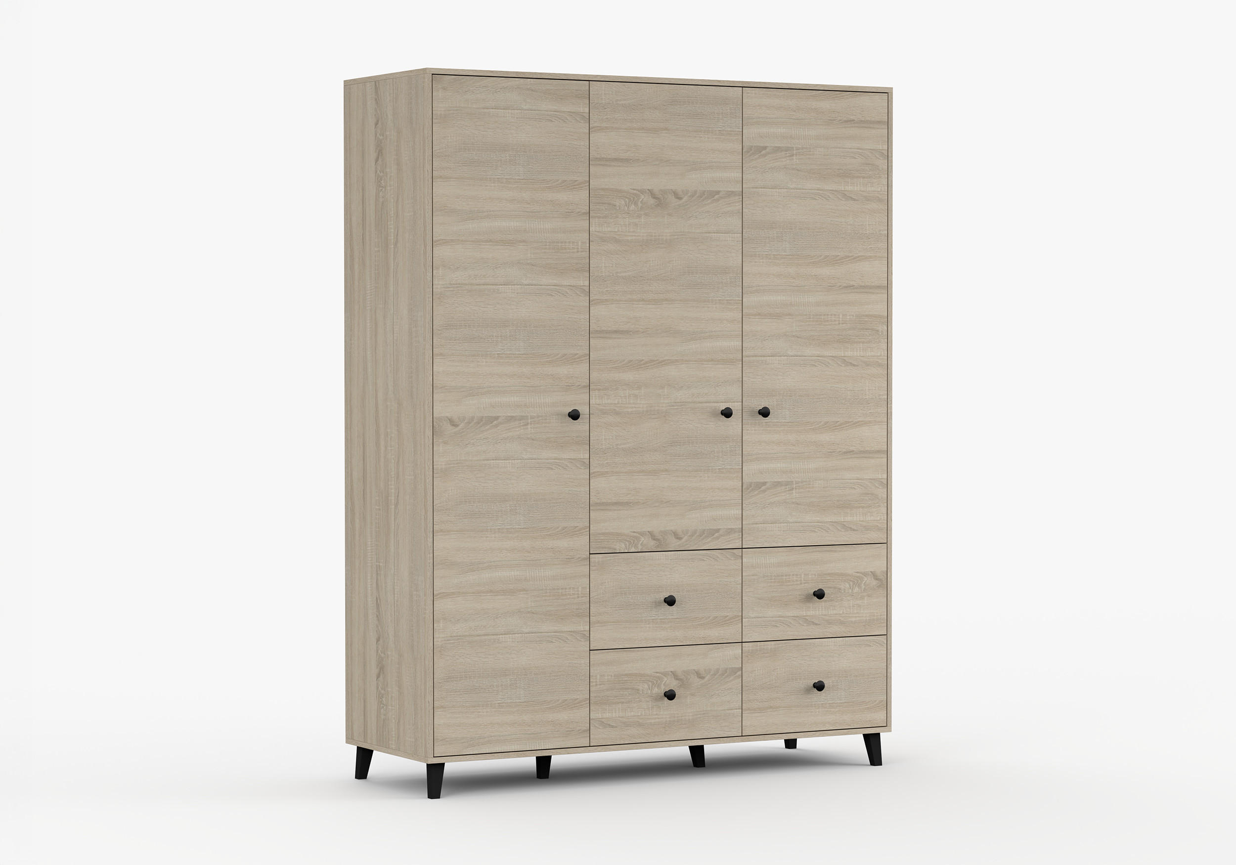 JUGENDZIMMER Mavaro in Sonoma Eiche mit Schwarz 4 teilig – Kinderzimmer Komplettset, mit großem Kleiderschrank, Kommode, Bett und Nachttisch - Braun, Holzwerkstoff (80/200/120cm)