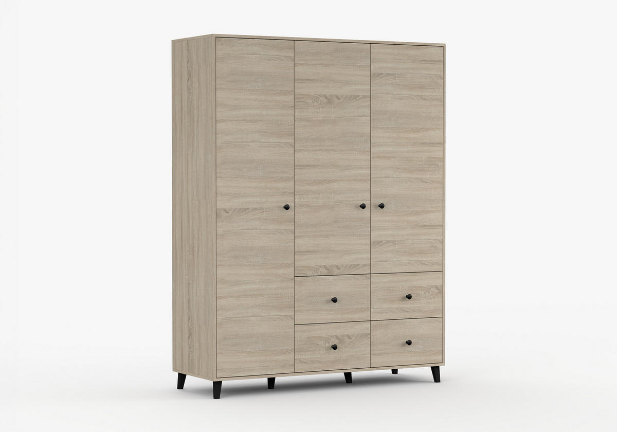 JUGENDZIMMER Mavaro in Sonoma Eiche mit Akzenten in Schwarz 5 teilig mit großem Kleiderschrank – Kinderzimmer Komplettset - Braun, Holzwerkstoff (80/200/120cm)
