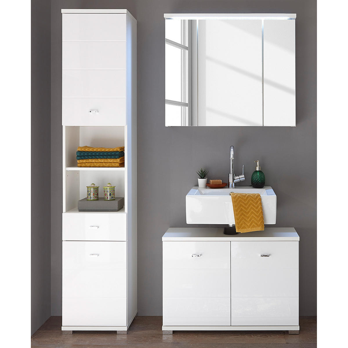 WASCHBECKENUNTERSCHRANK - Weiß Hochglanz, Holzwerkstoff (80/57/30cm) - home24